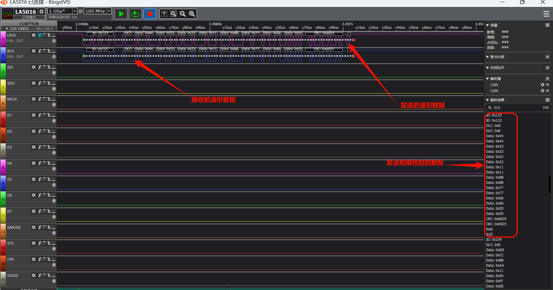 CAN bus communication waveform